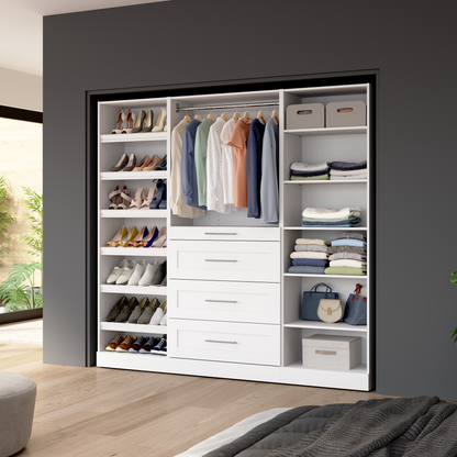 Bestar Florence 85 Système de garde-robe et pièce-penderie modulaire avec tiroirs et tablettes pour chaussures de style Shaker - blanc