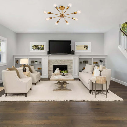 Plafonnier semi-encastré Sputnik noir/doré, idéal pour salon, cuisine, bureau, chambre ou hall d'entrée.