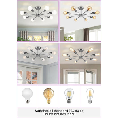 Plafonnier semi-encastré Sputnik noir/doré, idéal pour salon, cuisine, bureau, chambre ou hall d'entrée.