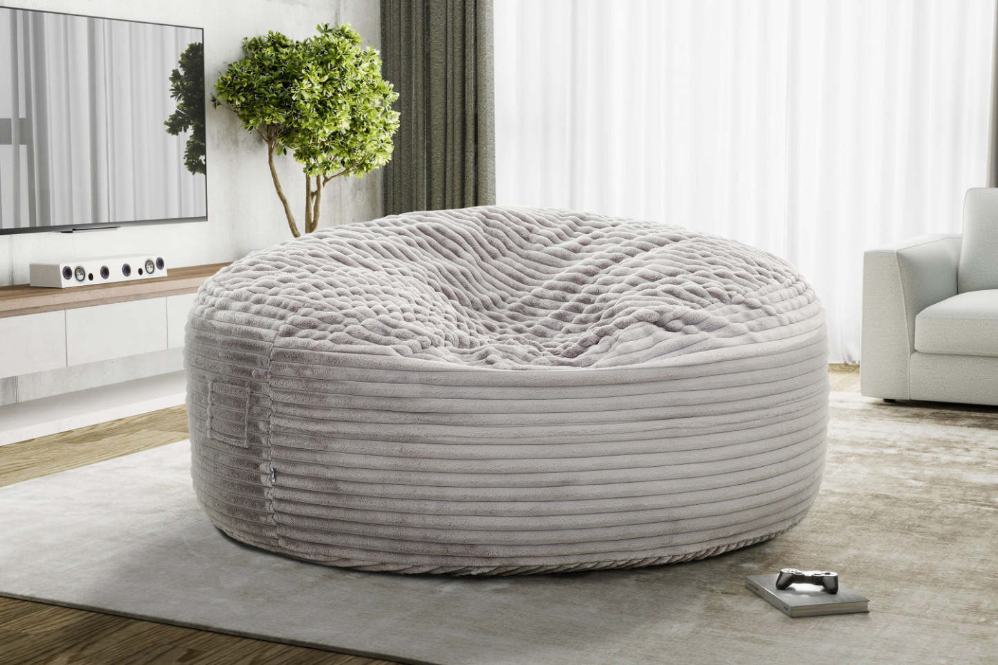 Sealy Kade Corduroy High Density Foam Bean Bag Chair - Grey|Fauteuil poire Kade de Sealy en velours tricoté avec mousse à haute densité - gris