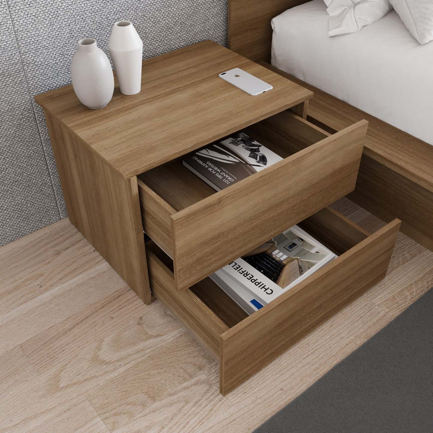 Nordika James Nightstand With 2-Drawers - Brown Oak|Table de nuit James Nordika à 2 tiroirs - chêne brun
