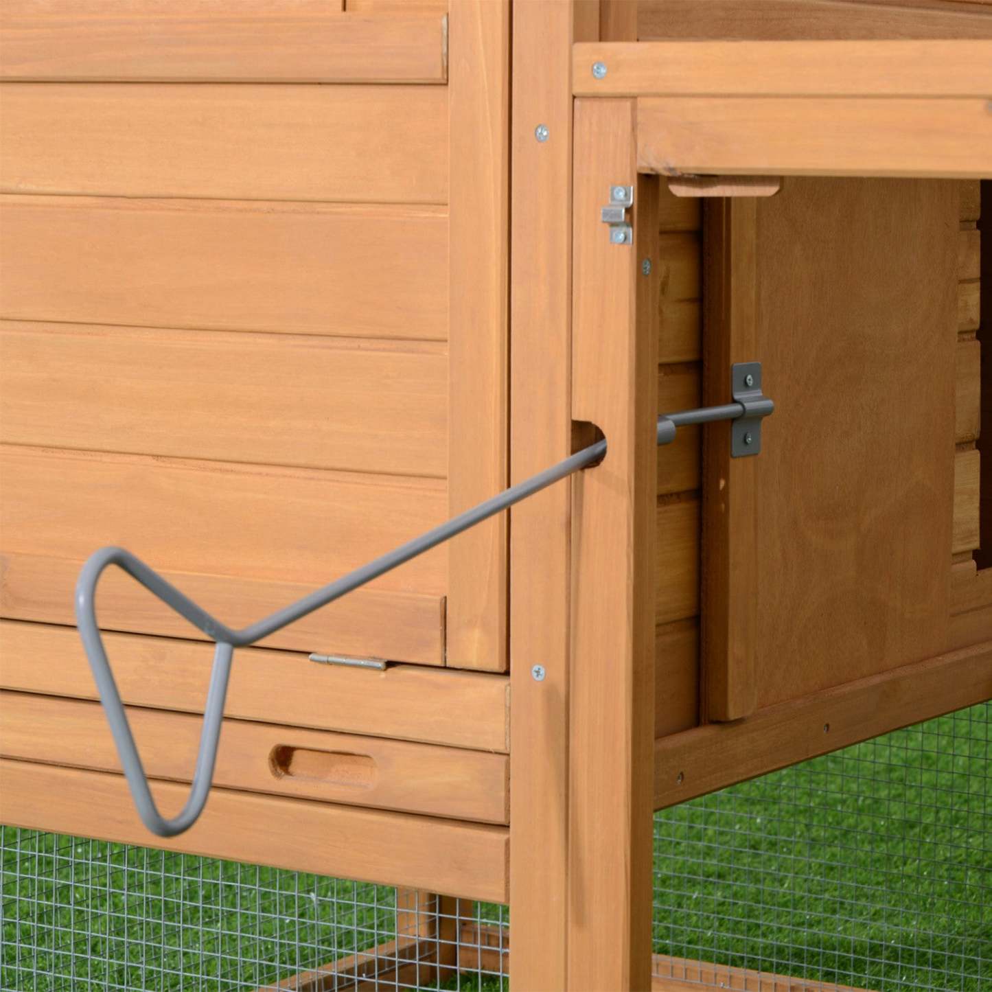 Pawhut Poulailler à 2 Niveaux Maison en Bois pour Poules Clapier à Lapins Cage à Volaille Jardin Extérieur avec Enclos