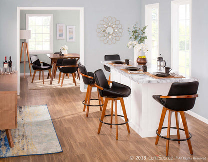 LumiSource Cosmo Tabouret de hauteur comptoir en similicuir moderne du milieu du 20e siècle - Noyer/Noir