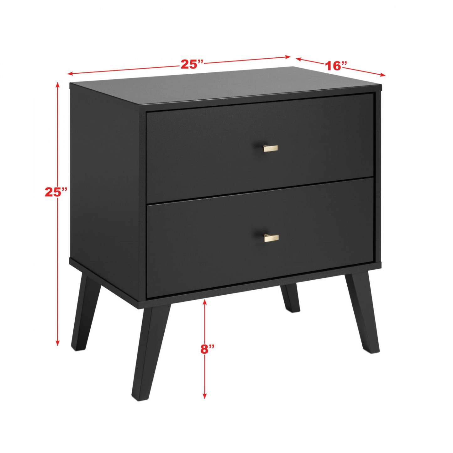 Milo 2-Drawer Nightstand - Noir|Table de nuit Milo à 2 tiroirs - noire