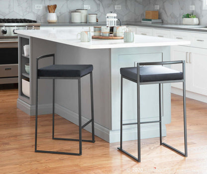 LumiSource Fuji Black Velvet Contemporary Stackable Counter-Height Stool - Set of 2|Tabouret superposable contemporain Fuji de hauteur comptoir en velours noir - ensemble de 2