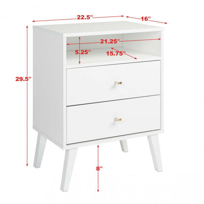 Milo 2-Drawer Tall Nightstand - Blanc|Table de nuit haute Milo à 2 tiroirs - blanche