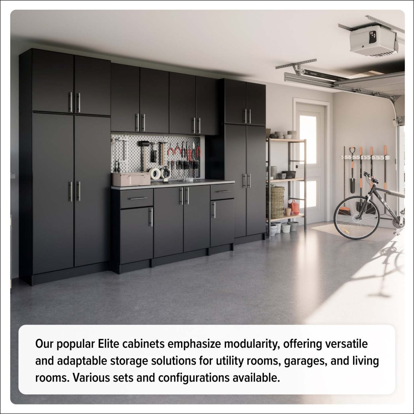 Armoire de rangement profonde Elite avec tablettes fixes et réglables - Noir|Armoire profonde de rangement Elite avec tablettes fixes et réglables - noire