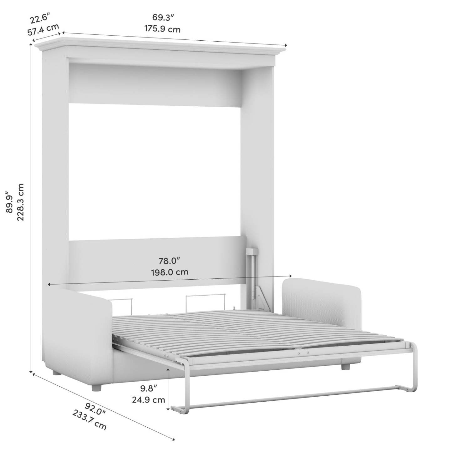 Grand lit escamotable Versatile de Bestar de 78 po (L) avec sofa - blanc