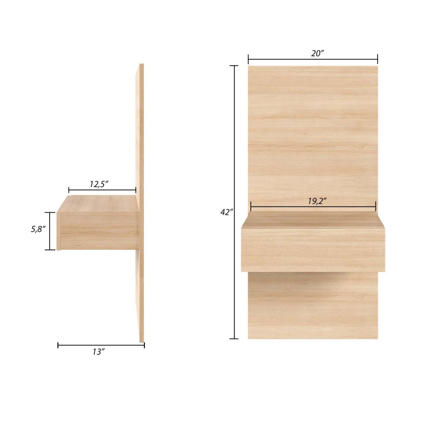 Nordika Milano Floating Nightstand Extension Panel Set Of 2 - Natural Blonde Oak|Ensemble 2 panneaux d'extension pour table de nuit flottante Milano Nordika - chêne blond naturel
