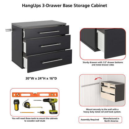 Hangups 3-Drawer Base Storage Cabinet - Black|Armoire de plancher HangUps à 3 tiroirs avec rangement - noire