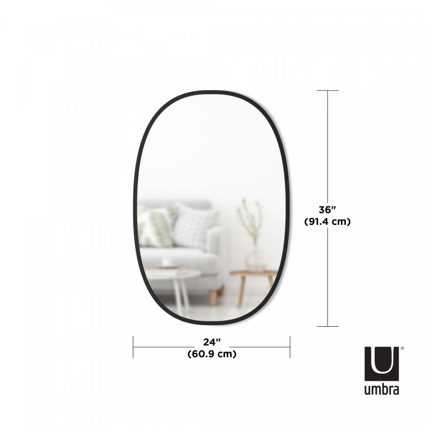 Miroir mural ovale Hub de Umbra de 24 po x 36 po - noir
