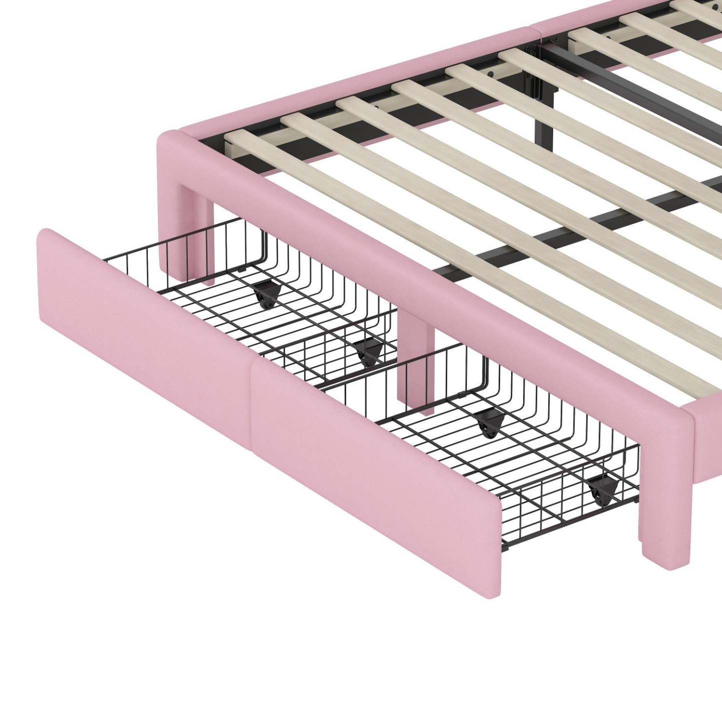 Maggie Upholstered Rainbow Princess Bed With Storage Drawer And Velvet Platform Frame,full Size,pink Full Bed | Lit Princesse Arc-en-ciel Maggie Tapisse Avec Tiroir De Rangement Et Cadre Plateforme En Velours, Taille Full, Rose