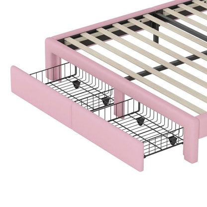 Maggie Upholstered Rainbow Princess Bed With Storage Drawer And Velvet Platform Frame,full Size,pink Full Bed | Lit Princesse Arc-en-ciel Maggie Tapisse Avec Tiroir De Rangement Et Cadre Plateforme En Velours, Taille Full, Rose