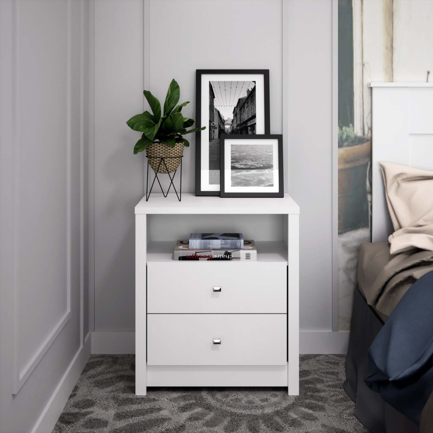 Calla Tall 2-Drawer Nightstand - Blanc|Table de nuit haute Calla à 2 tiroirs - blanche