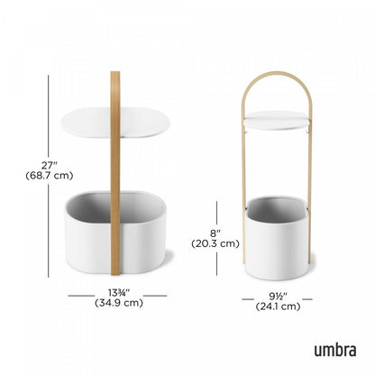 Table de bout moderne Bellwood de Umbra en acier avec rangement - blanche et naturelle