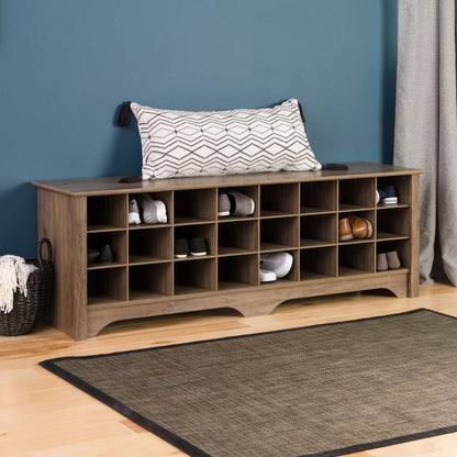 Twenty-Four Pair Shoe Storage Cubby Bench - Drifted Grey|Banc à compartiment de rangement pour 24 paires de chaussures - gris délavé