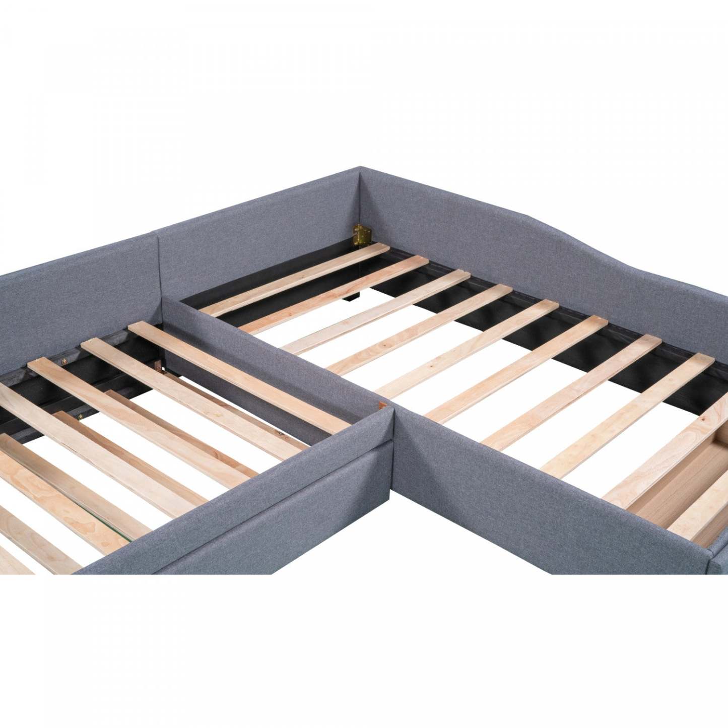 Lit de repos rembourré en tissu d'apparence lin Tyler avec lit gigogne et rangement, taille simple - Gris | Tyler – Lit De Jour Rembourre En Tissu Aspect Lin Avec Lit Gigogne Et Rangement, Format Simple - Gris