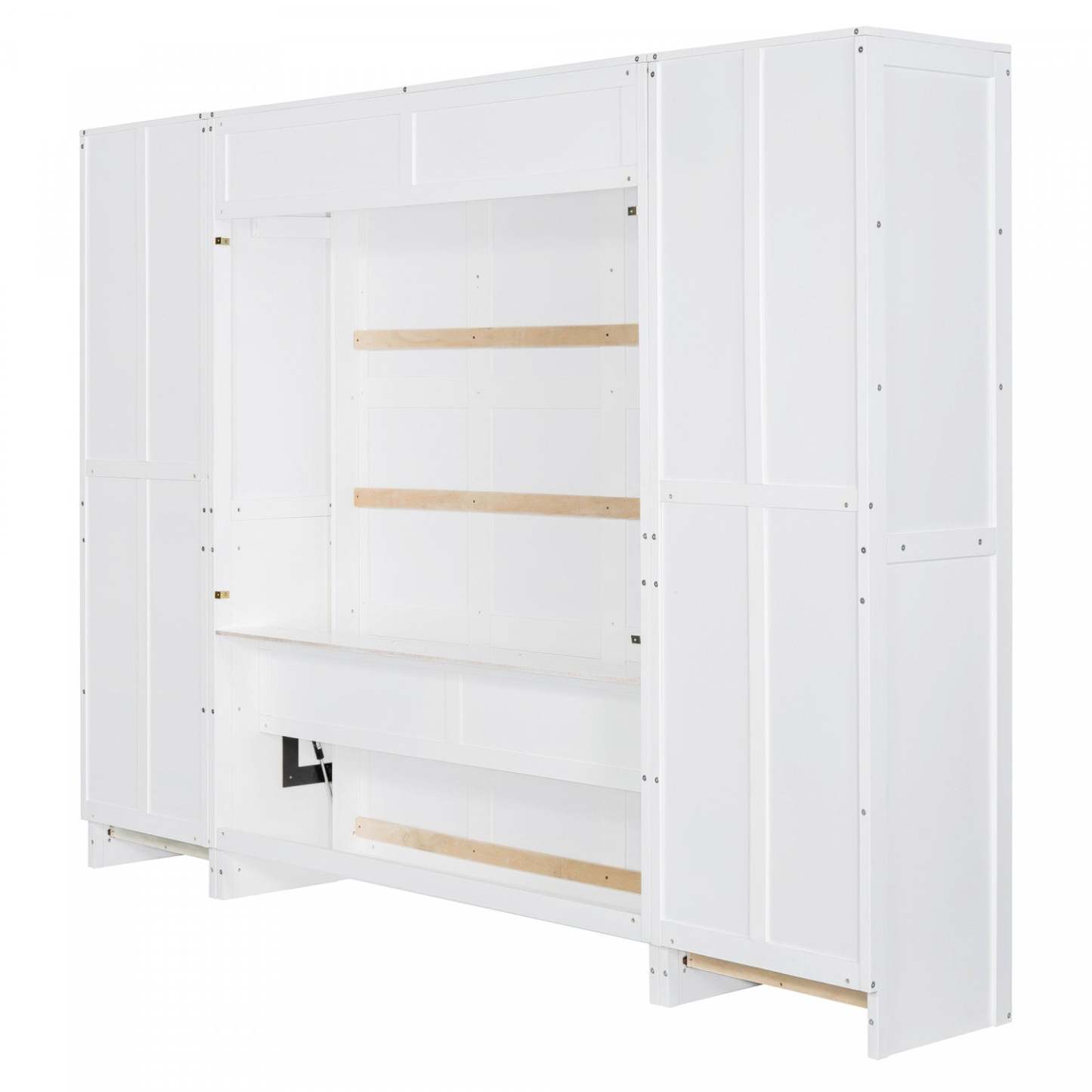 Angela Lit Mural Escamotable En Bois Composite Avec Tiroirs Et Étagères, Taille Queen - Blanc