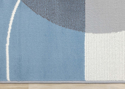 Forte Blue Grey White Half-Circles Geometric Area Rug - 5'3 x 7'5|Tapis géométrique en demi-cercles bleu, gris et blanc Forte - 5 pi 3 po x 7 pi 5 po