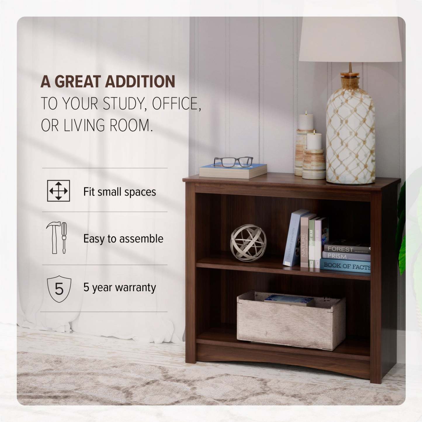 Bibliothèque 2 étagères - Espresso|Bibliothèque à 2 tablettes - espresso