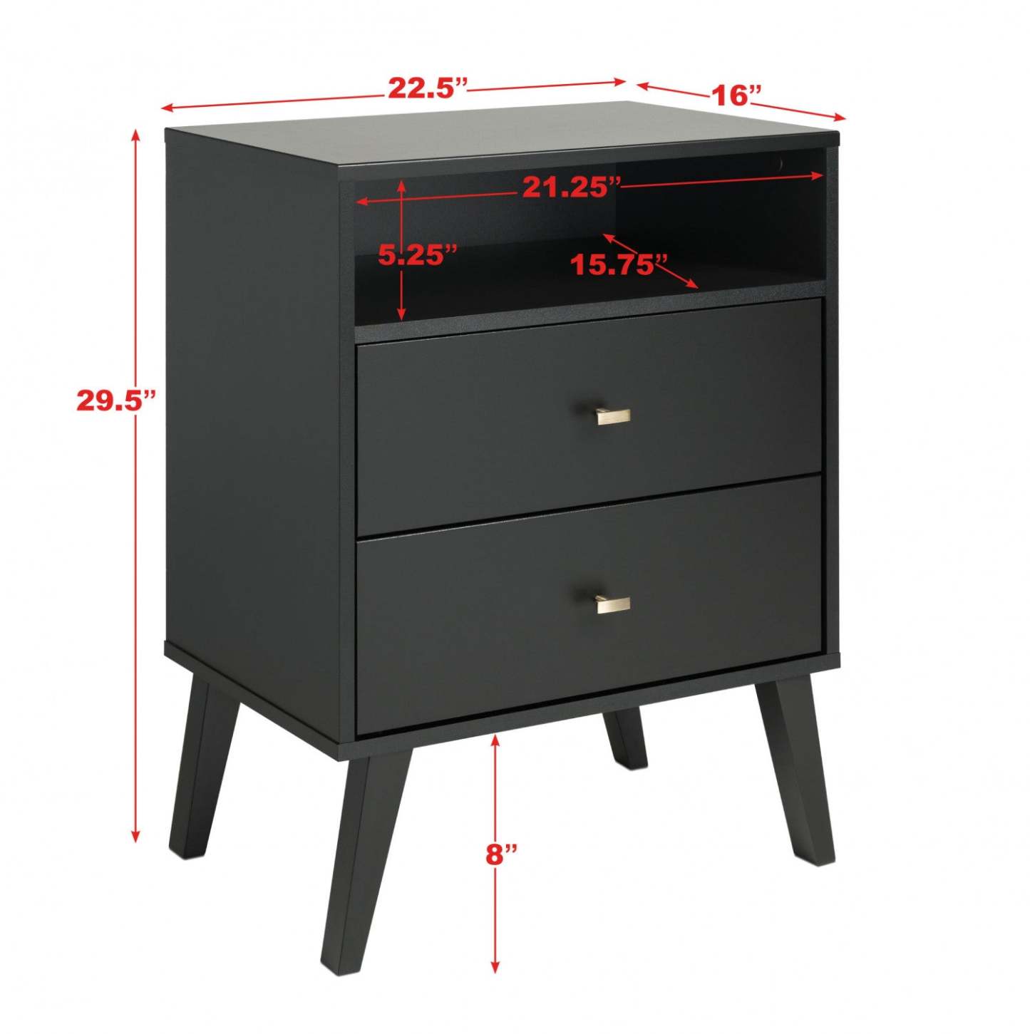 Milo 2-Drawer Tall Nightstand - Black|Table de nuit haute Milo à 2 tiroirs - noire