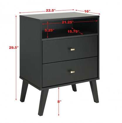 Milo 2-Drawer Tall Nightstand - Black|Table de nuit haute Milo à 2 tiroirs - noire