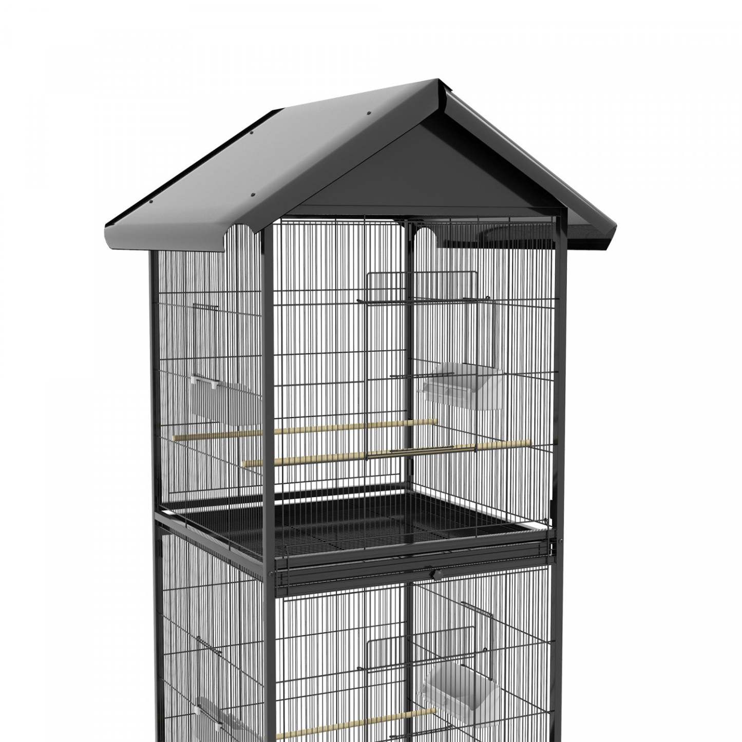 Pawhut Cage A Oiseaux En Metal Forge Avec Support Roulant, Conteneurs Alimentaires Portes Roues 67 H