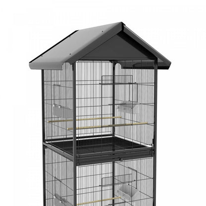 Pawhut Cage A Oiseaux En Metal Forge Avec Support Roulant, Conteneurs Alimentaires Portes Roues 67 H