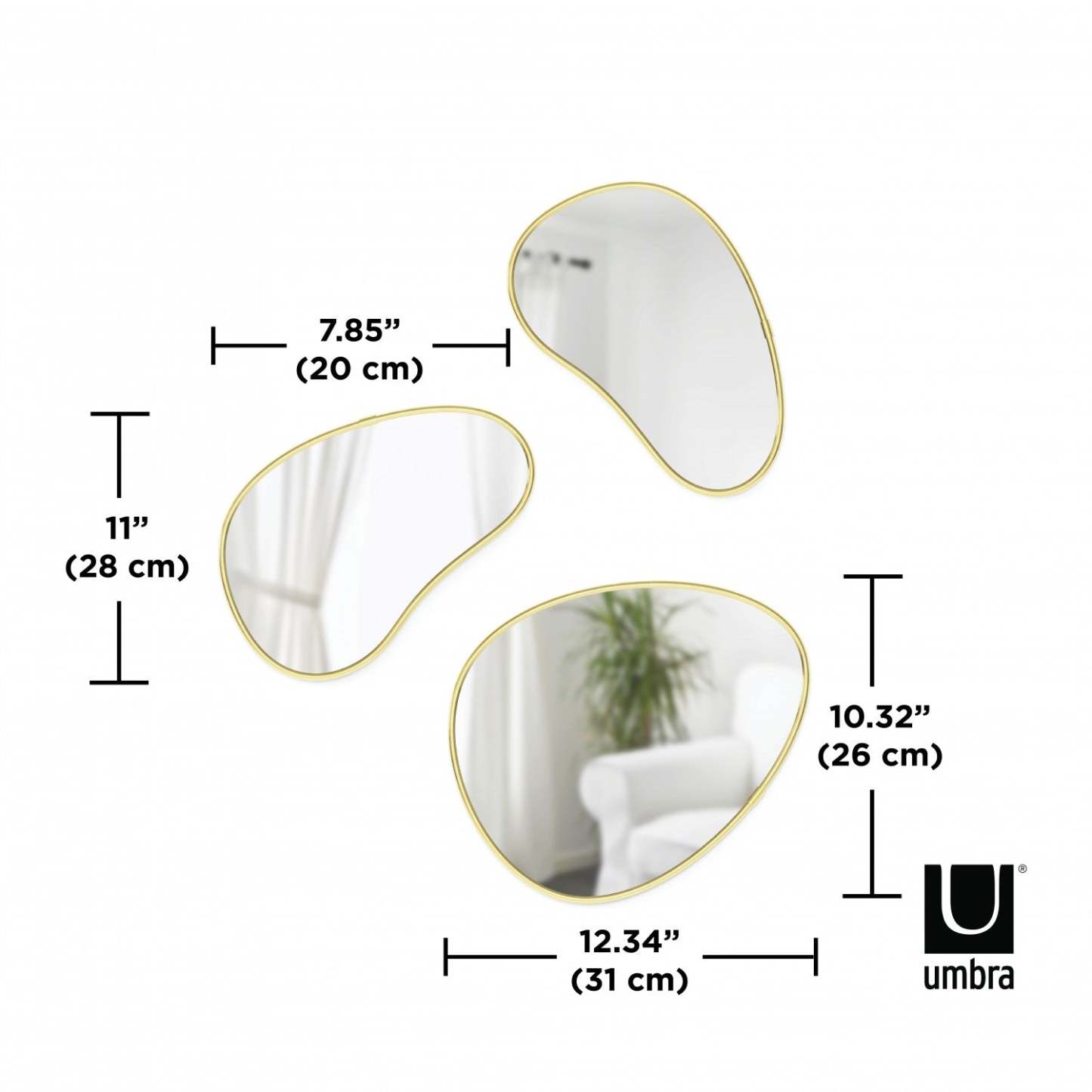 Miroirs Umbra Hubba en laiton à galets - Ensemble de 3