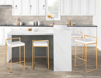 LumiSource Fuji White Faux Leather Contemporary Barstool - Set of 2|Tabouret bar contemporain Fuji en similicuir blanc - ensemble de 2