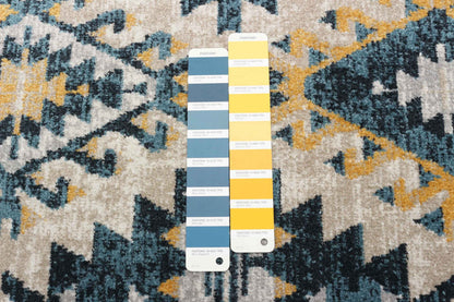 Tapis mosaïque taupe/bleu lavable en machine - 2'6 x 8'0|Carpette Mosaic taupe et bleue lavable à la machine - 2 pi 6 po x 8 pi 0 po|D86FKSIA