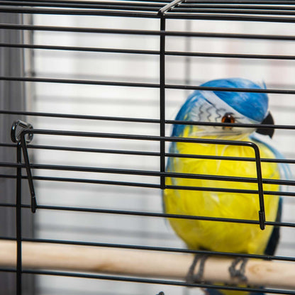 Pawhut 23 Cage à Oiseaux Volière Maison pour Perroquets Caillebotis avec Plateau de Jeu Ouvert et Bol d'Alimentation Perc|Pawhut 23 Cage A Oiseaux Parc Avec Plateau De Jeu Ouvert Et Bol D'alimentation Noir