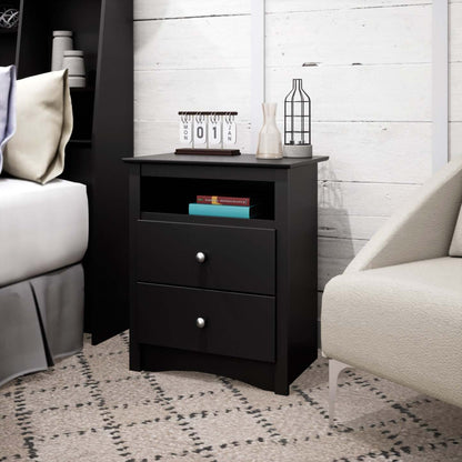 Jade Tall 2-Drawer Nightstand - Black|Table de nuit haute Jade à 2 tiroirs - noire