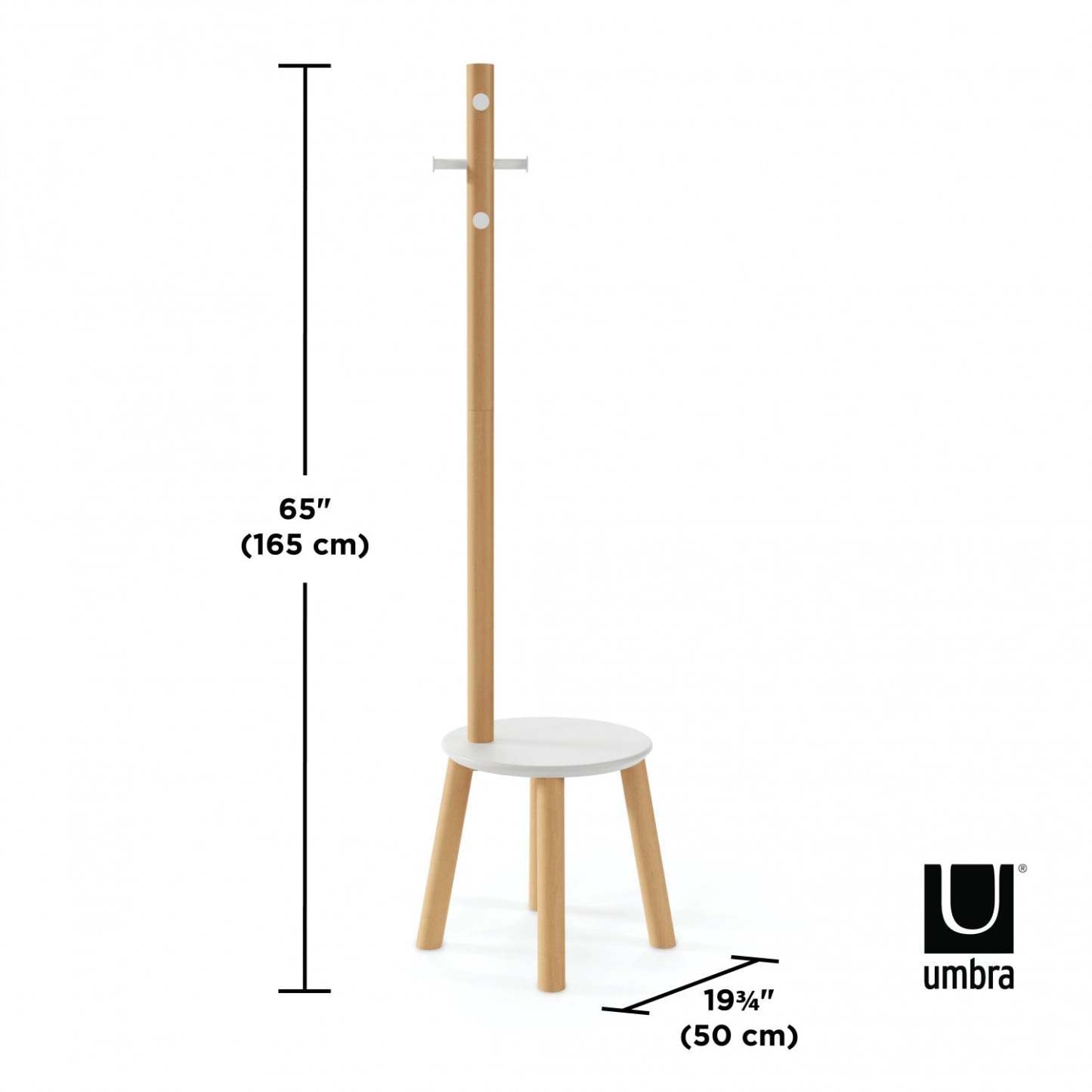 Tabouret et porte-manteau pilier en bois moderne Umbra - Blanc et naturel|Portemanteau et tabourets modernes Pilier de Umbra en bois - blancs et naturels