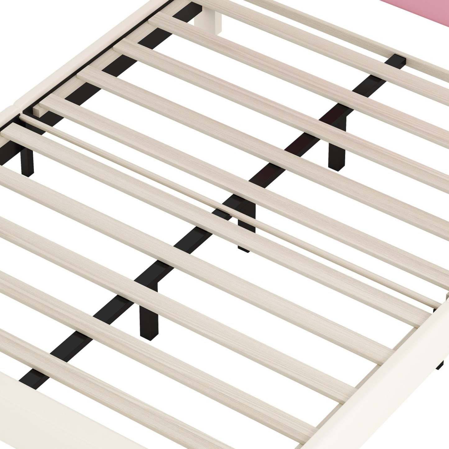 Lit princesse rembourré Judson avec tête de lit couronne et cadre plateforme en PU, pleine taille, lit double crème | Lit Princesse Judson Tapisse Avec Tete De Lit En Forme De Couronne Et Cadre Plateforme En Pu, Taille Full, Crème