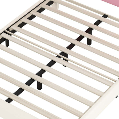 Lit princesse rembourré Judson avec tête de lit couronne et cadre plateforme en PU, pleine taille, lit double crème | Lit Princesse Judson Tapisse Avec Tete De Lit En Forme De Couronne Et Cadre Plateforme En Pu, Taille Full, Crème