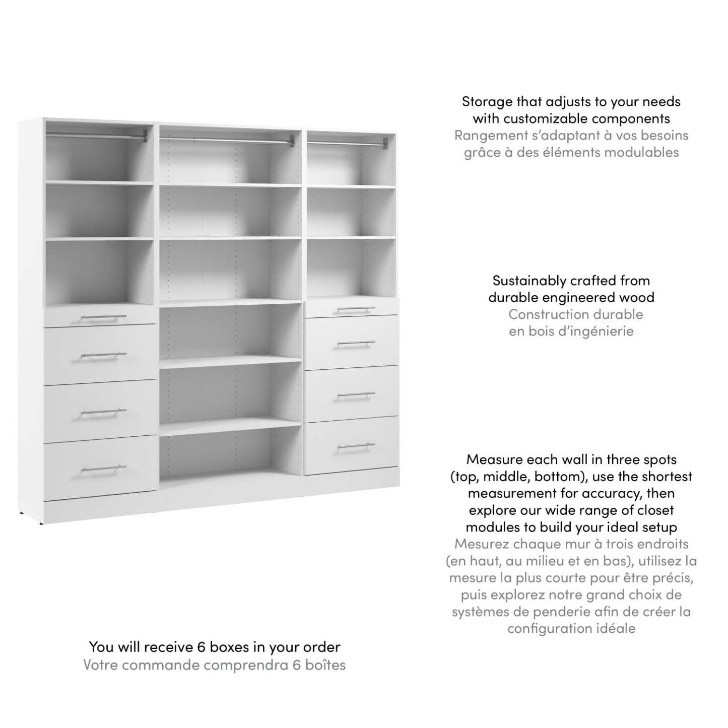 Bestar Florence 85 Système de garde-robe et pièce-penderie modulaire avec rangement - blanc