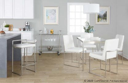 LumiSource Fuji White Faux Leather Contemporary Stackable Counter-Height Stool - Set of 2|Tabouret superposable contemporain Fuji de hauteur comptoir en similicuir blanc - ensemble de 2