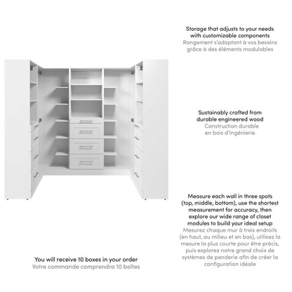 Système de pièce-penderie en forme de U modulaire de style Shaker Florence de Bestar de 94 po avec tringles et rangement - blanc