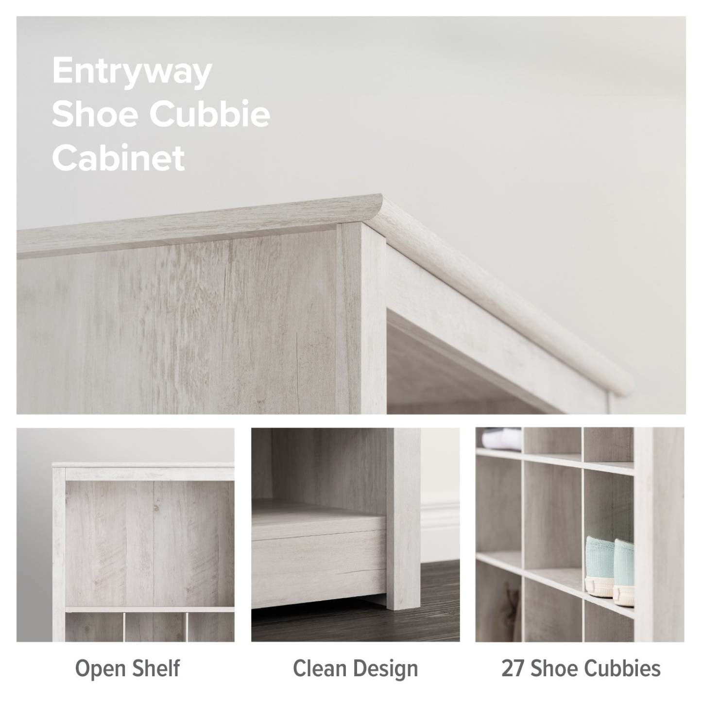 Rustic Ridge Farmhouse Shoe Storage Cabinet - Washed White|Armoire de rangement pour chaussures Rustic Ridge champêtre - blanc vieilli