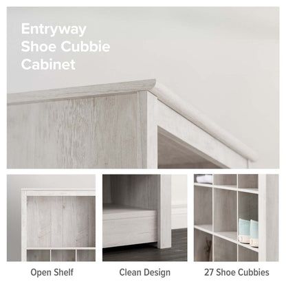 Rustic Ridge Farmhouse Shoe Storage Cabinet - Washed White|Armoire de rangement pour chaussures Rustic Ridge champêtre - blanc vieilli