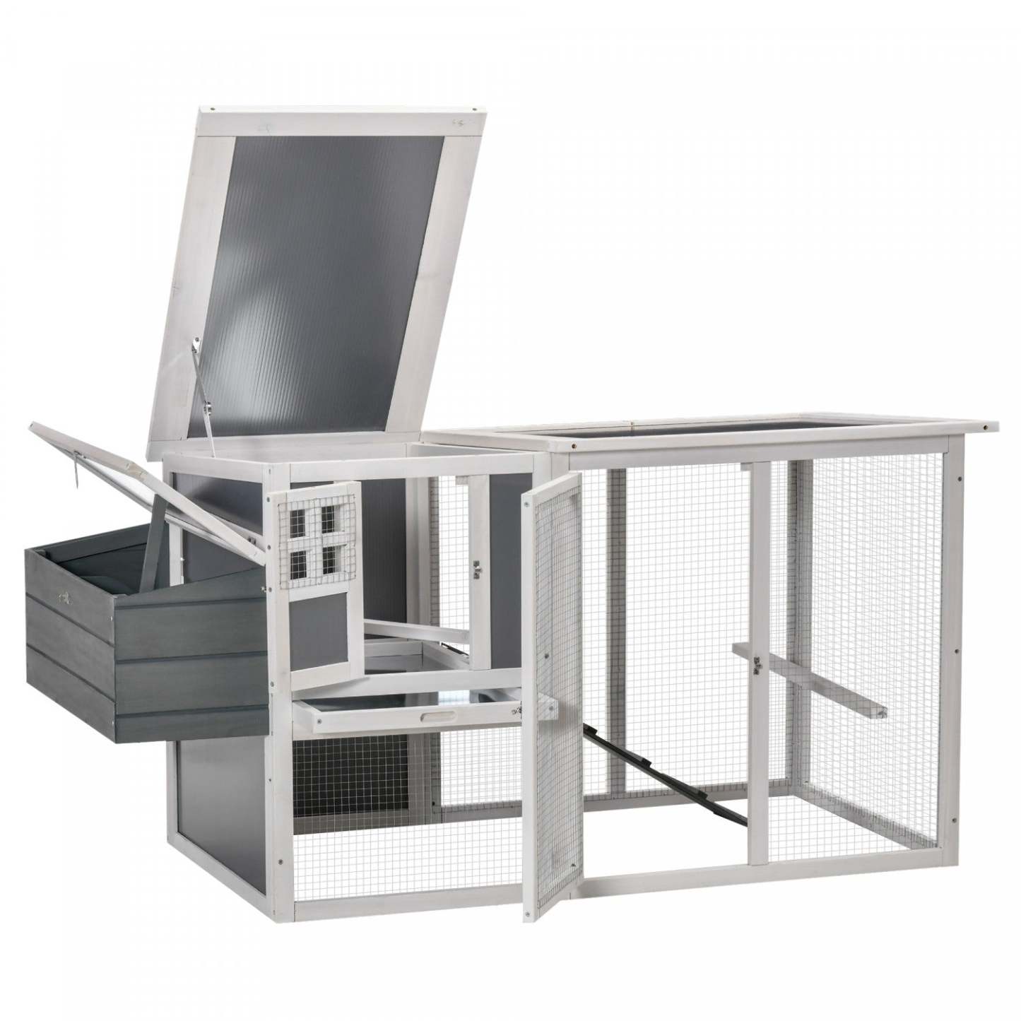 Pawhut Poulailler En Bois De 64 Cm, Poulailler Exterieur Avec Enclos Exterieur, Nichoir, Plateau Amo