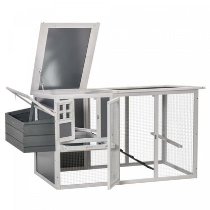 Pawhut Poulailler En Bois De 64 Cm, Poulailler Exterieur Avec Enclos Exterieur, Nichoir, Plateau Amo