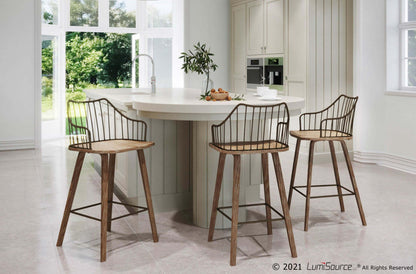 LumiSource Winston Wood Farmhouse Counter-Height Stool - Whitewashed/Antique Copper|Tabouret champêtre Winston de hauteur comptoir en bois - blanchi et cuivre antique