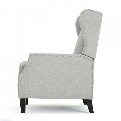 Fauteuil inclinable Wescott en tissu d'apparence lin avec pattes en bois et garniture cloutée - Gris antique | Fauteuil Inclinable Wescott En Tissu aspect lin Avec Pieds En Bois Et Bordure Clouée - Gris Antique