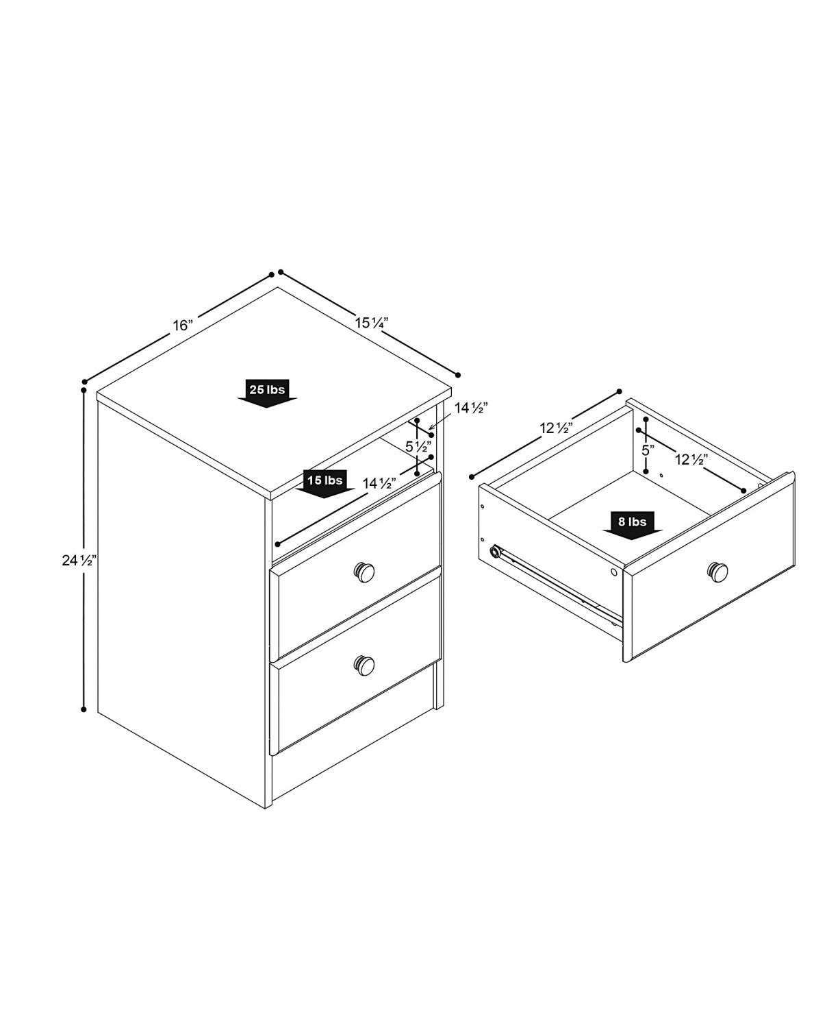 Astrid 2-Drawer Nightstand - Blanc|Table de nuit Astrid à 2 tiroirs - blanche