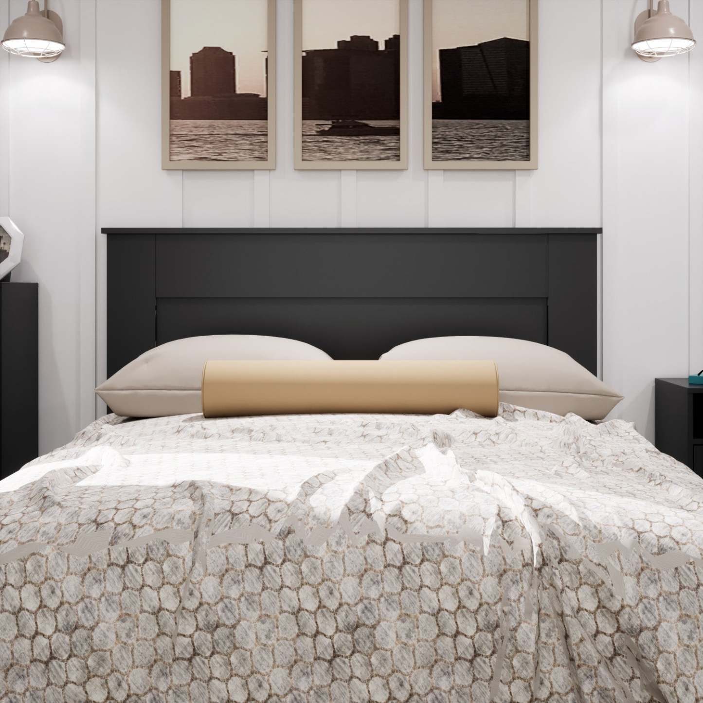 Queen Flat Panel Headboard - Black|Tête de lit à panneau plat pour grand lit - noire