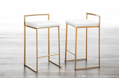 LumiSource Fuji White Faux Leather Contemporary Counter-Height Stool - Set of 2|Tabouret contemporain Fuji de hauteur comptoir en similicuir blanc - ensemble de 2
