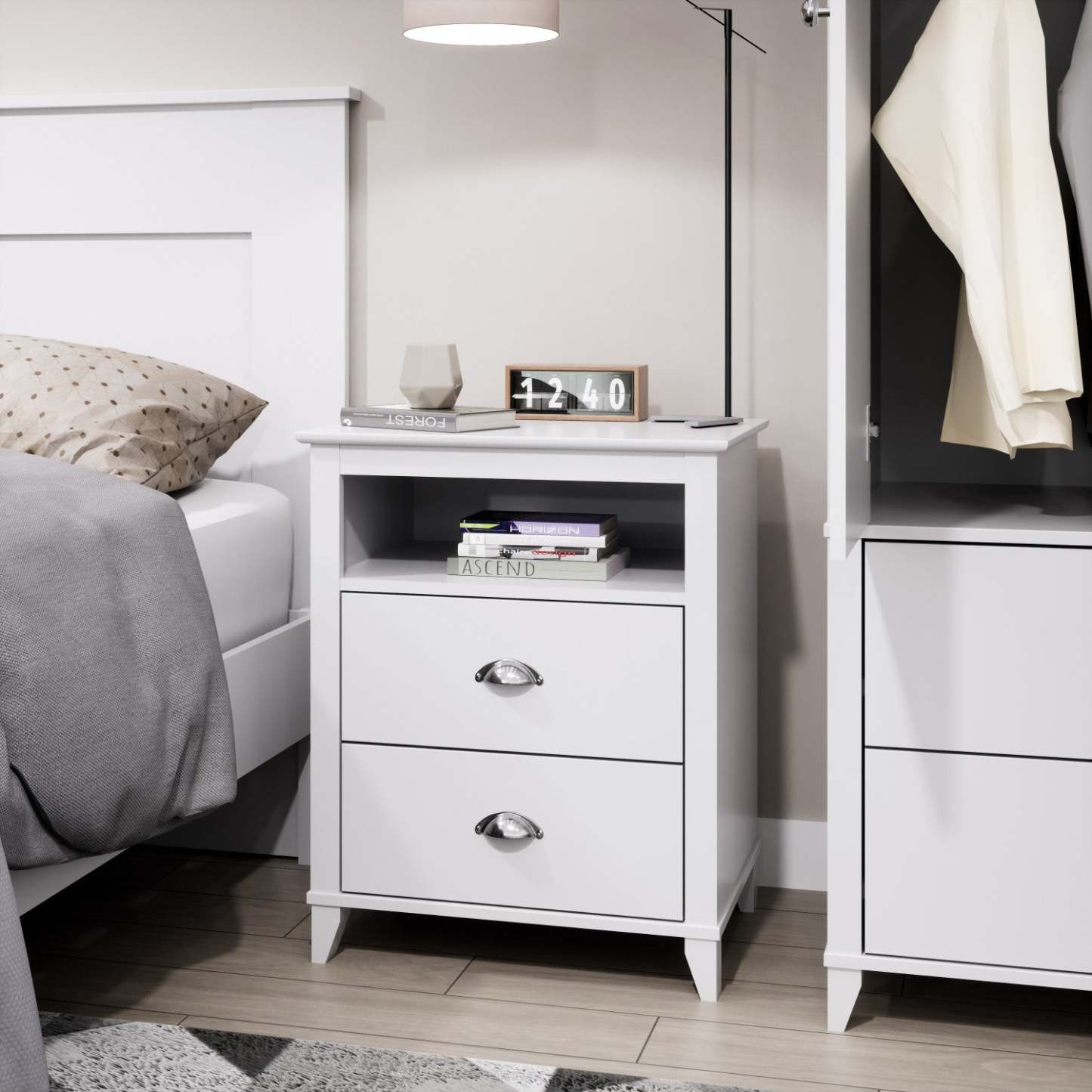 Yaletown 2-Drawer Tall Nightstand - White|Table de nuit haute Yaletown à 2 tiroirs - blanche