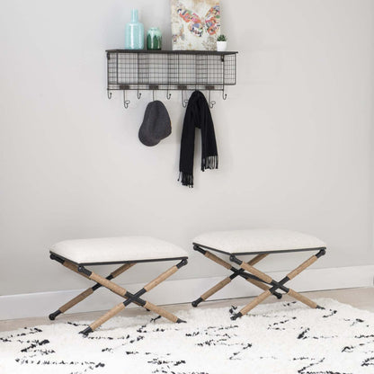 Ashburn Campaign Ottoman en tissu d'apparence lin - Noir|Pouf Ashburn Campaign en tissu d'apparence lin - noir